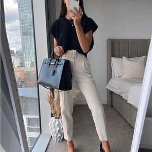 Zara cream belt trouser work pants